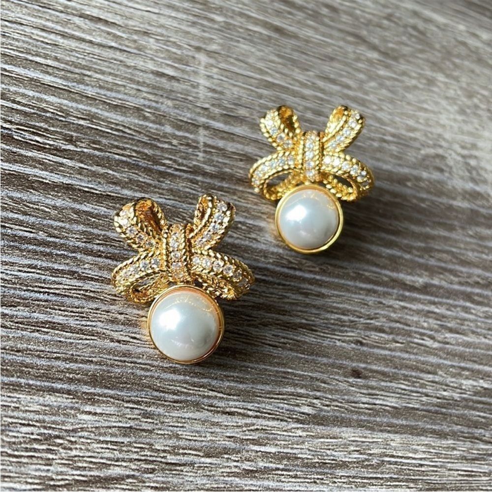 Vintage style bow earrings M249 - Picture 2 of 5